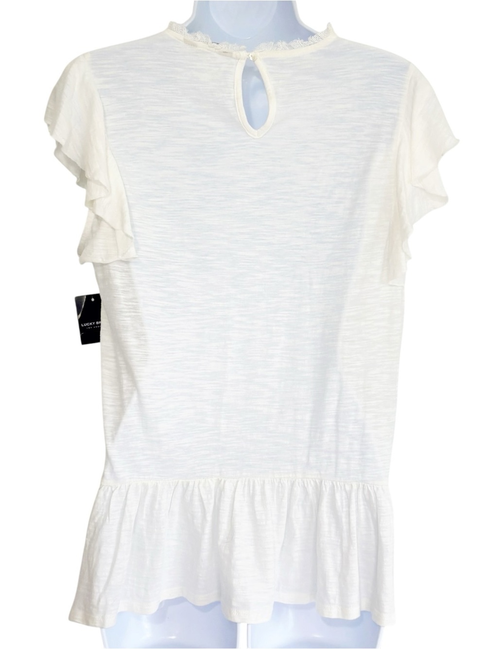 NWT Lucky Brand Embroidered Peasant Top White Flutter Sleeve Boho Small - Picture 3 of 8